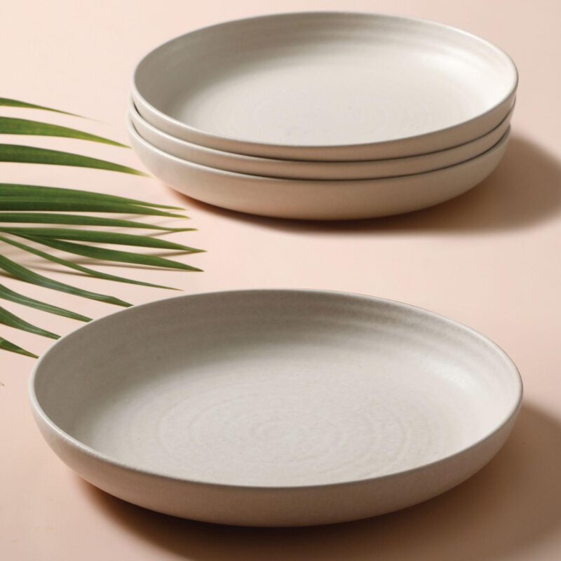 Cravings By Chrissy Teigen 4 Piece 8.6 Inch Round Stoneware Dinner Bowl Set in Oat Milk - Image 3