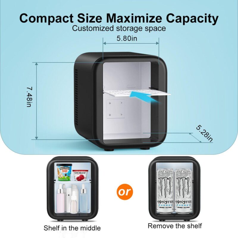Crownful Mini Fridge, 4 Liter/6 Cans Portable Skincare Fridge (black) - Image 3