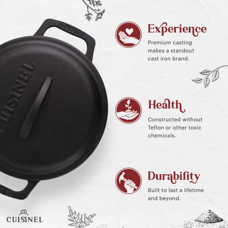 Cuisinel Cast Iron Dutch Oven - Deep Pot + Lid + Pan Scraper + Handle Covers - Image 3