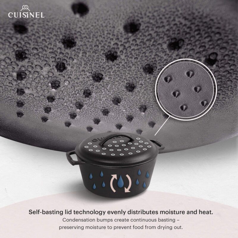 Cuisinel Cast Iron Dutch Oven - Deep Pot + Lid + Pan Scraper + Handle Covers - Image 4