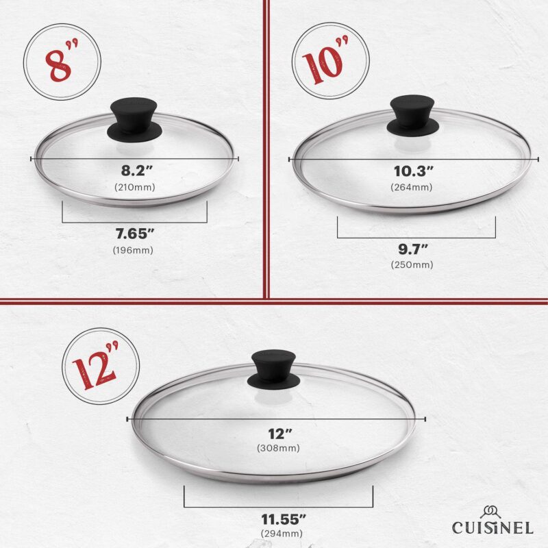 Cuisinel Cast Iron Skillet Set + Glass Lids - 8 +10 +12 -inch Frying Pans - Image 4