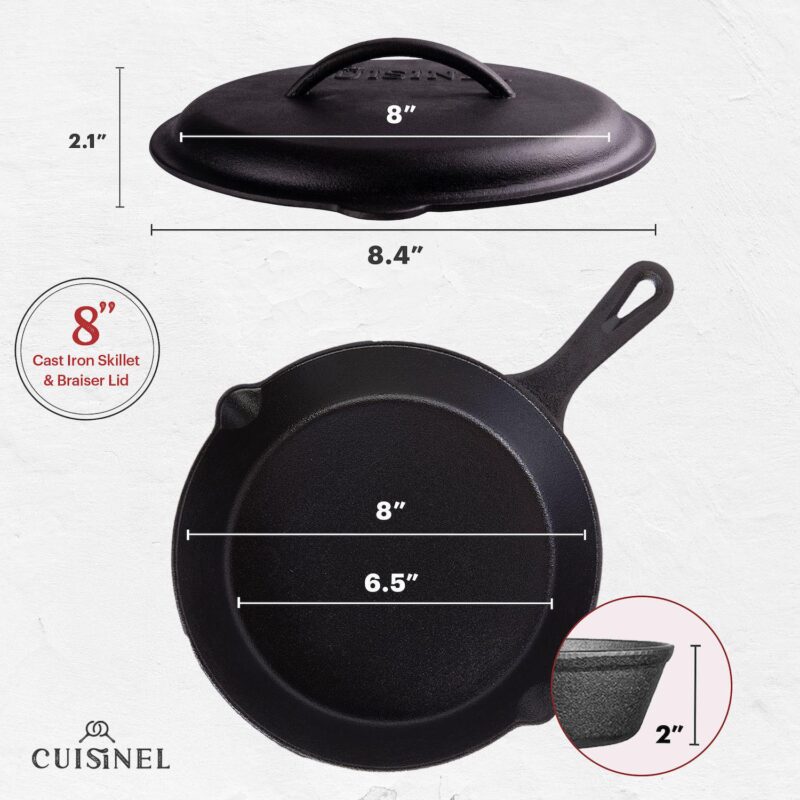 Cuisinel Cast Iron Skillet With Lid - Pre-seasoned Covered Frying Pan - Image 2