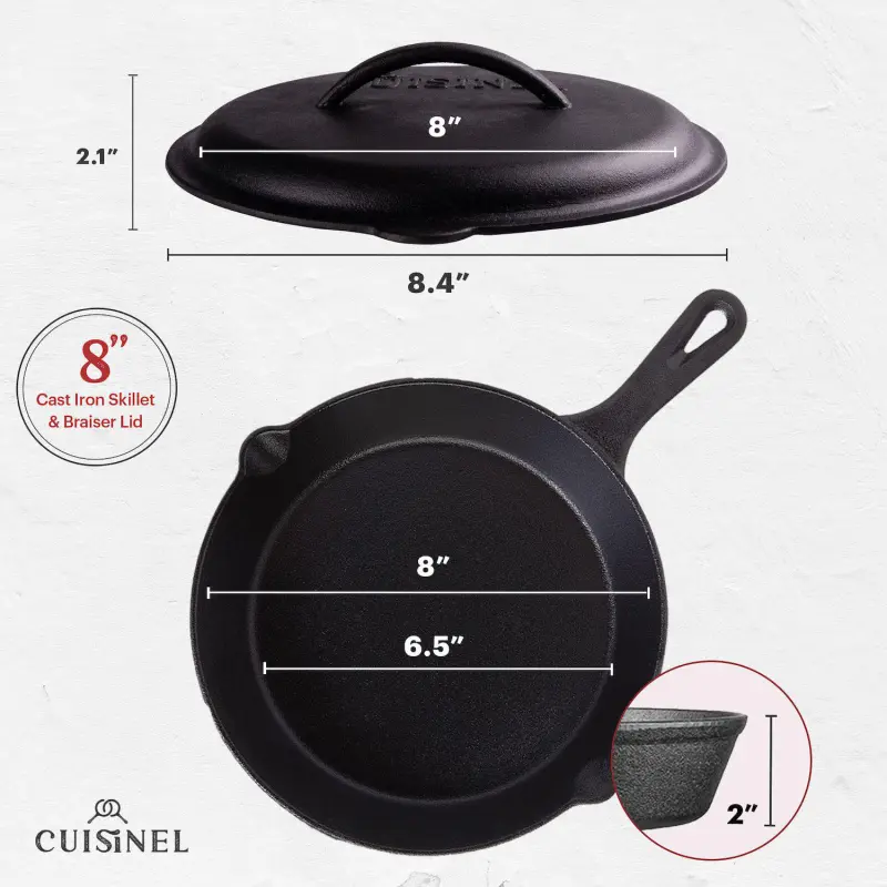 Cuisinel Cast Iron Skillet With Lid - Pre-seasoned Covered Frying Pan - Image 2