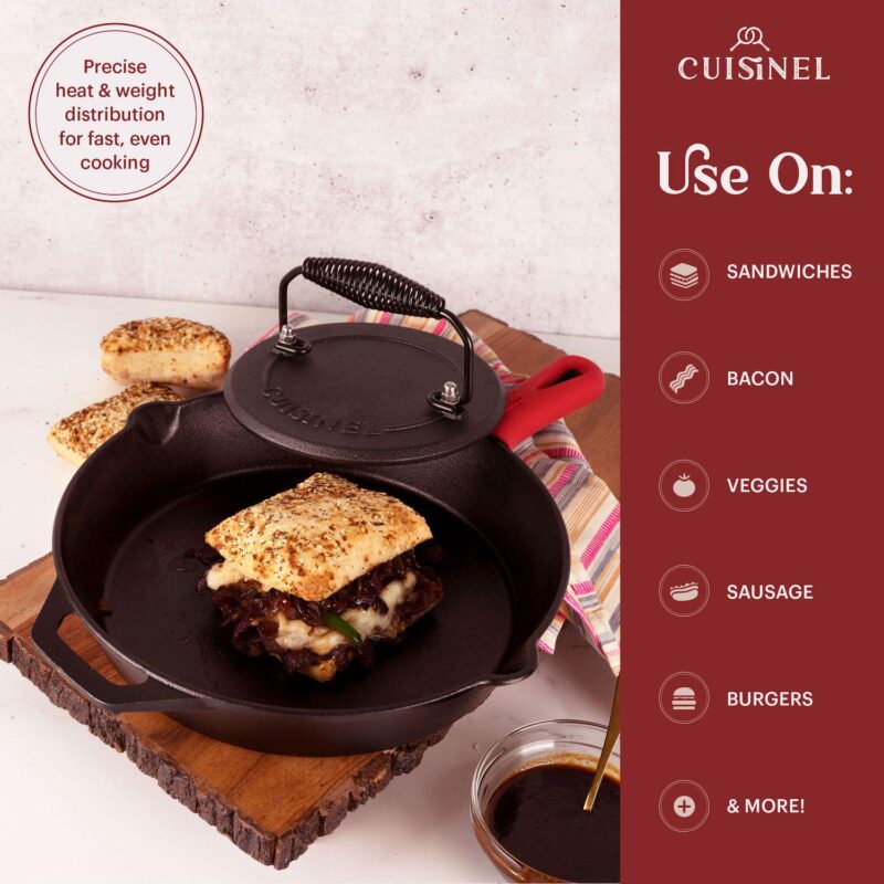 Cuisinel Cast Iron Skillet With Lid - 12 -inch Frying Pan + Glass Lid + Heat-resistant Handle Cover - Image 3