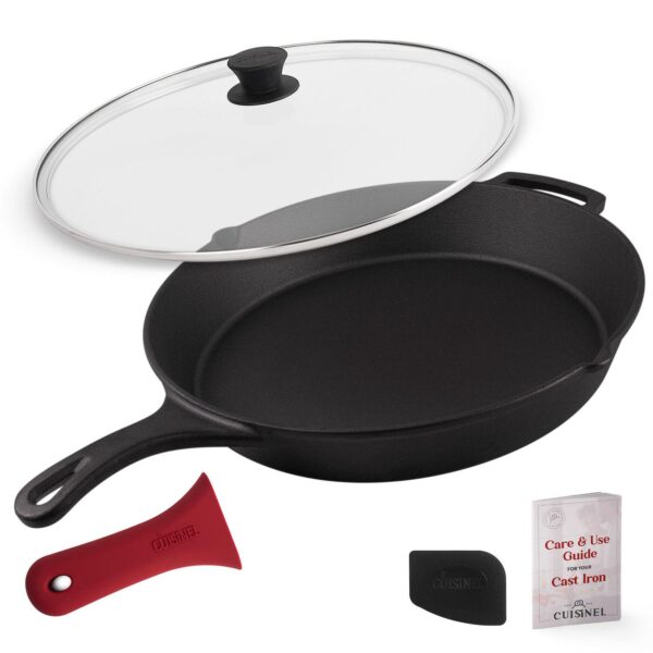 Cuisinel Cast Iron Skillet + Glass Lid + Pan