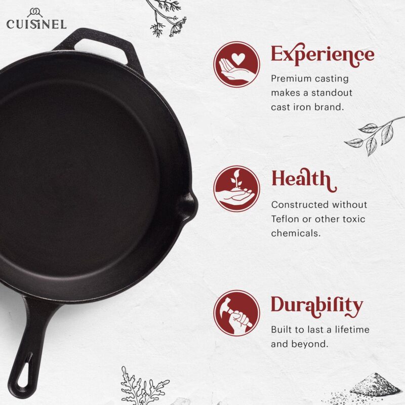 Cuisinel Cast Iron Skillet With Lid - 12 -inch Frying Pan + Glass Lid + Heat-resistant Handle Cover - Image 2