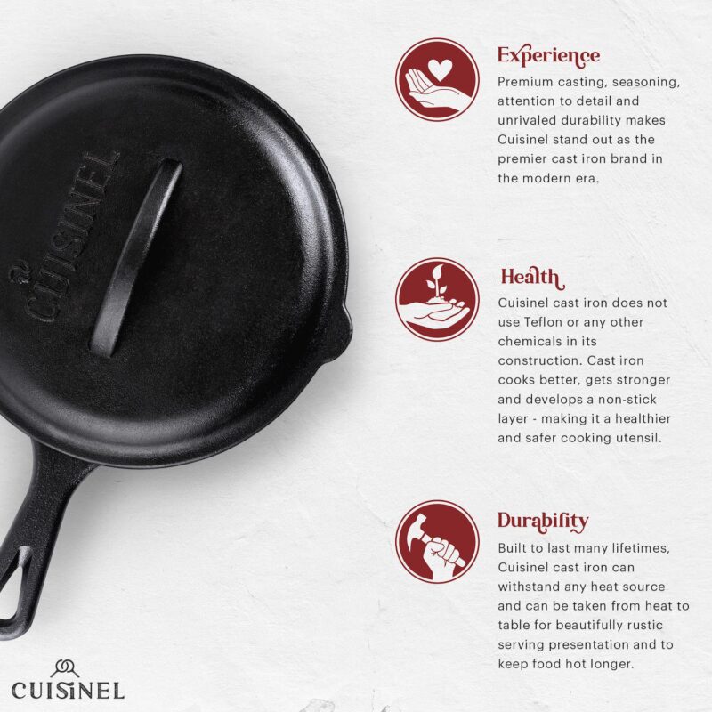 Cuisinel Cast Iron Skillet With Lid - Pre-seasoned Covered Frying Pan - Image 3