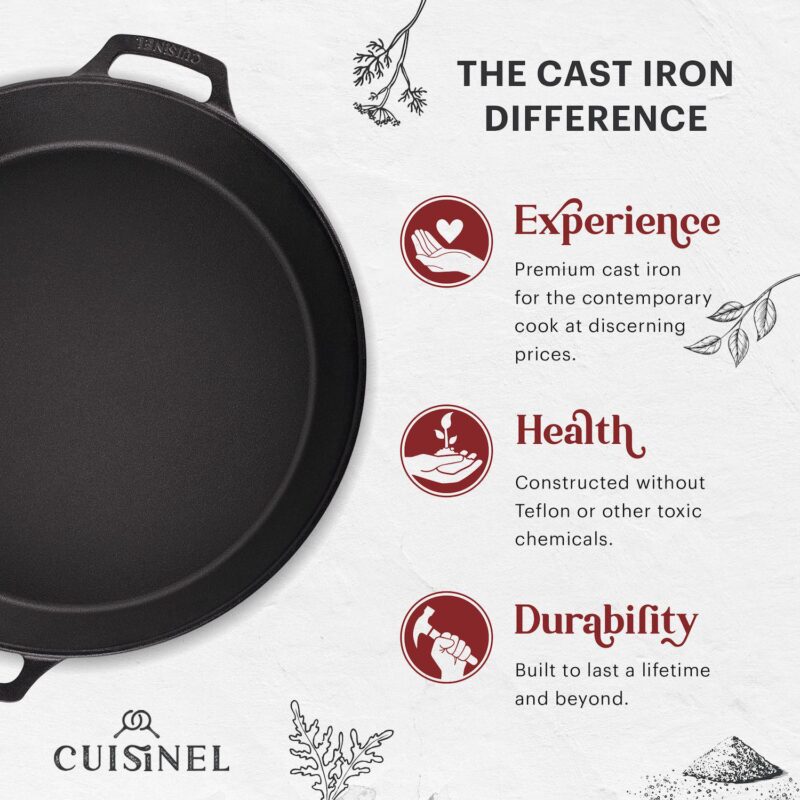 Cuisinel Cast Iron Skillet- 15 -inch Pre-seasoned Dual Handle Braiser Frying Pan - Image 2