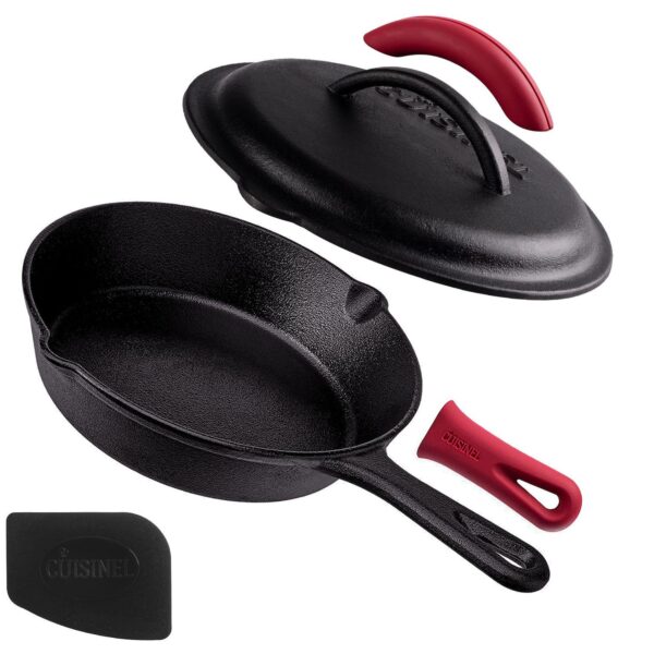 Cuisinel Cast Iron Skillet With Lid - Pre-seasoned Covered Frying Pan