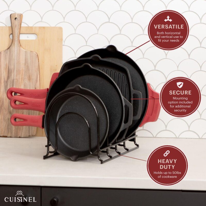 Cuisinel Pan Organizer - 2-pack Of Silicone-coated Non-slip Heavy Duty Skillet Rack - Image 4