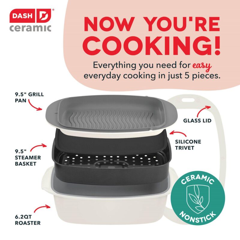 Dash SmartStore Ceramic 7-in-1 Multipurpose Cookware and Steamer 5-piece Set - Image 6