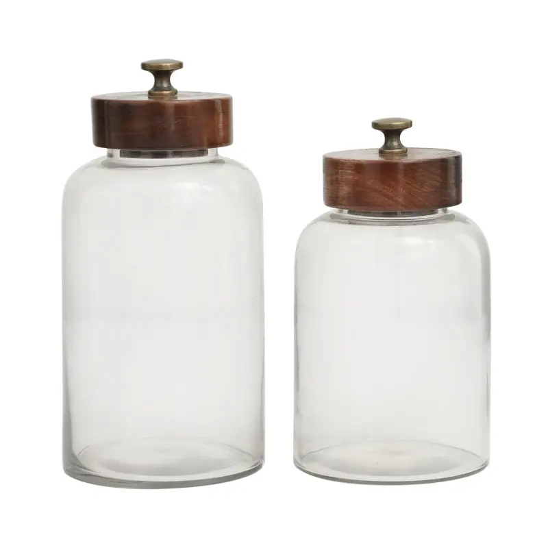 DecMode 5  x 11  Clear Glass Canisters with Brown Removable Lids and Antique Knobs, 2-Pieces - Image 6