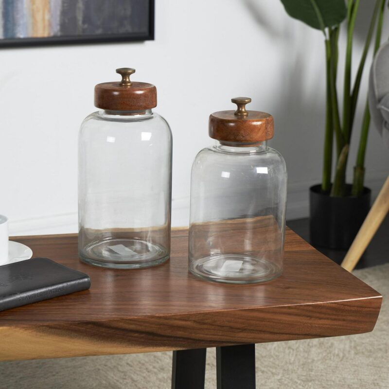 DecMode 5  x 11  Clear Glass Canisters with Brown Removable Lids and Antique Knobs, 2-Pieces - Image 2