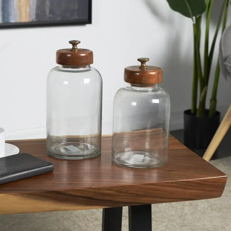 DecMode 5  x 11  Clear Glass Canisters with Brown Removable Lids and Antique Knobs, 2-Pieces - Image 2
