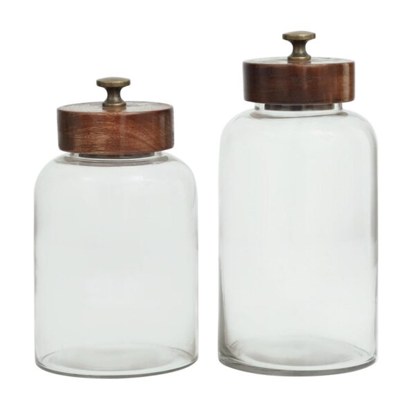 DecMode 5  x 11  Clear Glass Canisters with Brown Removable Lids and Antique Knobs, 2-Pieces