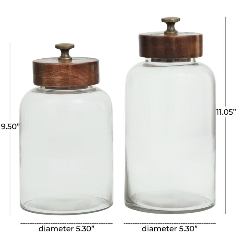DecMode 5  x 11  Clear Glass Canisters with Brown Removable Lids and Antique Knobs, 2-Pieces - Image 3