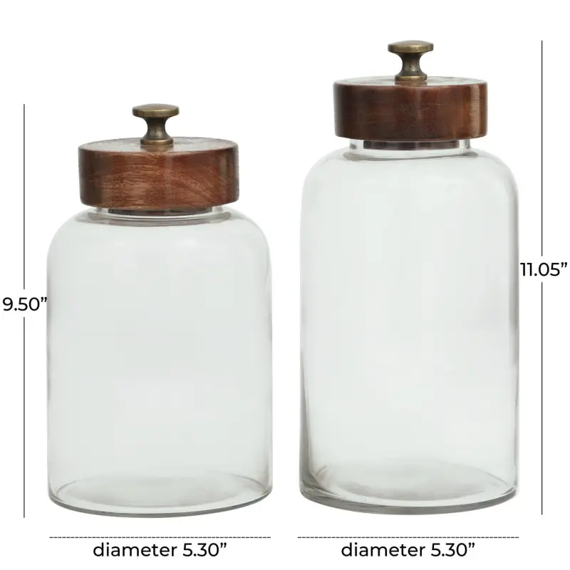 DecMode 5  x 11  Clear Glass Canisters with Brown Removable Lids and Antique Knobs, 2-Pieces - Image 3