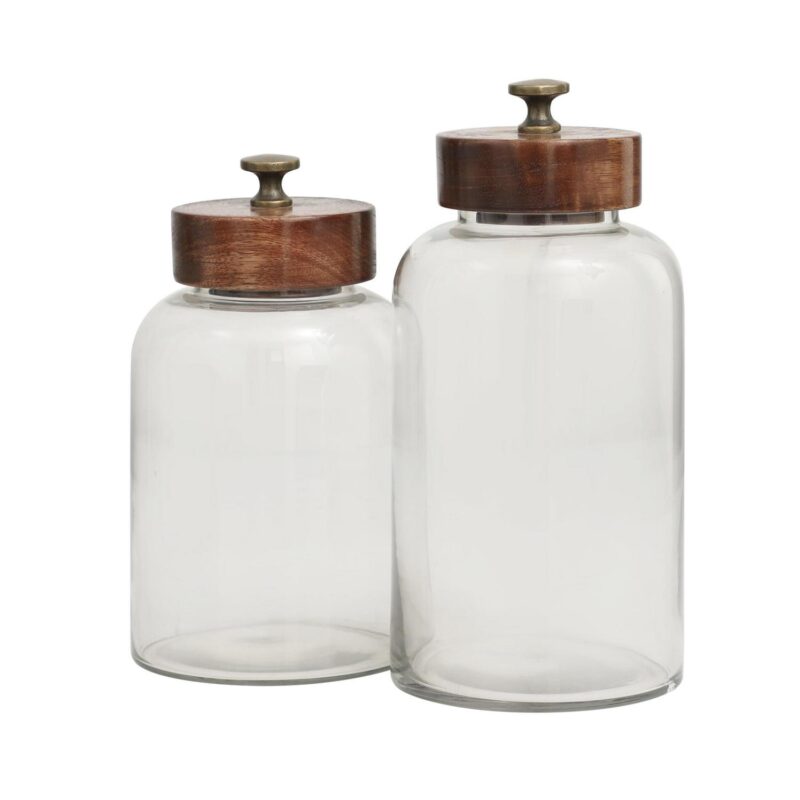 DecMode 5  x 11  Clear Glass Canisters with Brown Removable Lids and Antique Knobs, 2-Pieces - Image 5