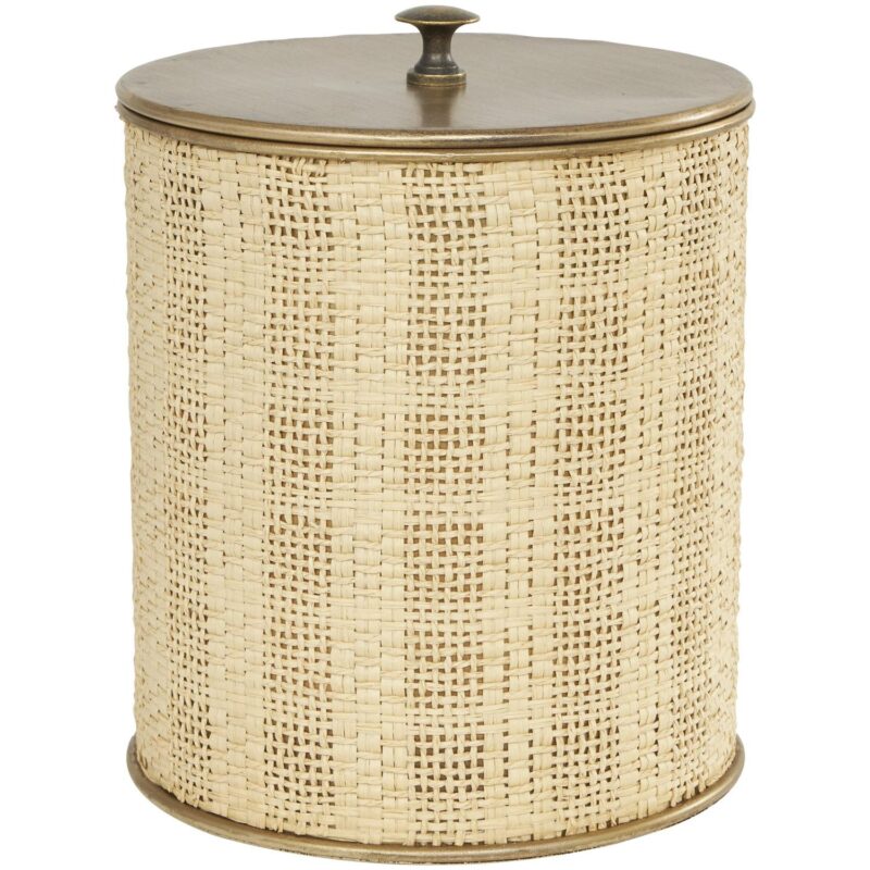 DecMode 9 , 8 , 7 H Beige Metal Handmade Woven Decorative Jars with Bronze Metal Lids, 3-Pieces - Image 8
