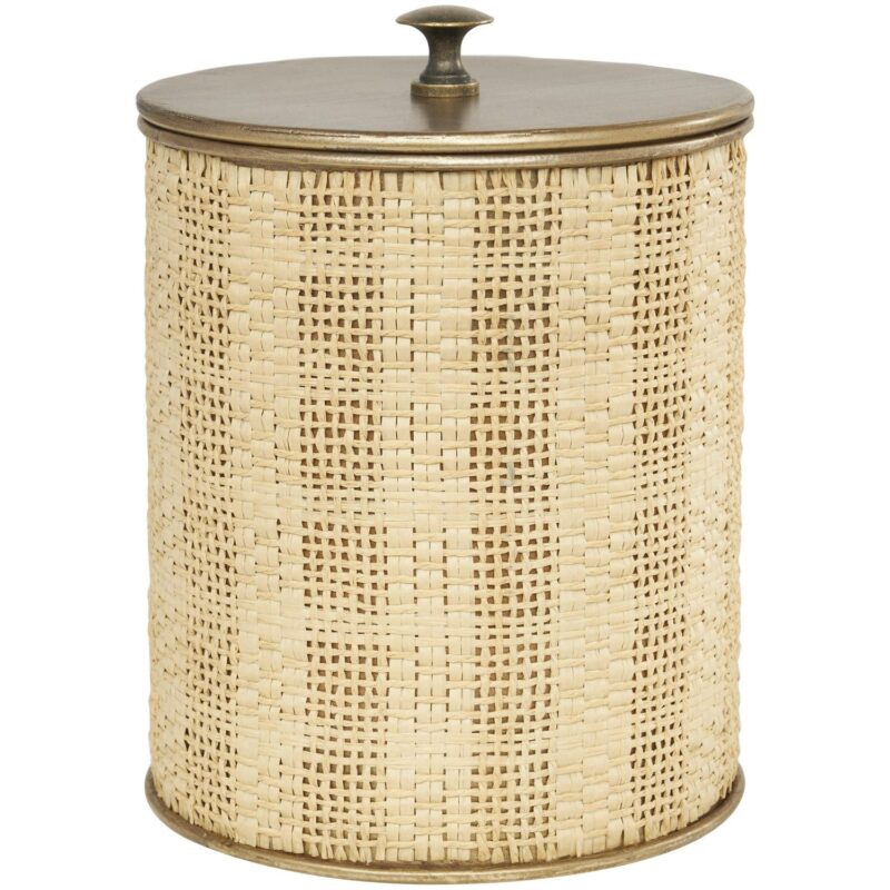 DecMode 9 , 8 , 7 H Beige Metal Handmade Woven Decorative Jars with Bronze Metal Lids, 3-Pieces - Image 7