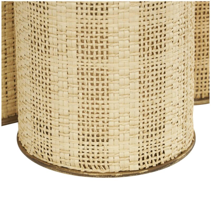 DecMode 9 , 8 , 7 H Beige Metal Handmade Woven Decorative Jars with Bronze Metal Lids, 3-Pieces - Image 5