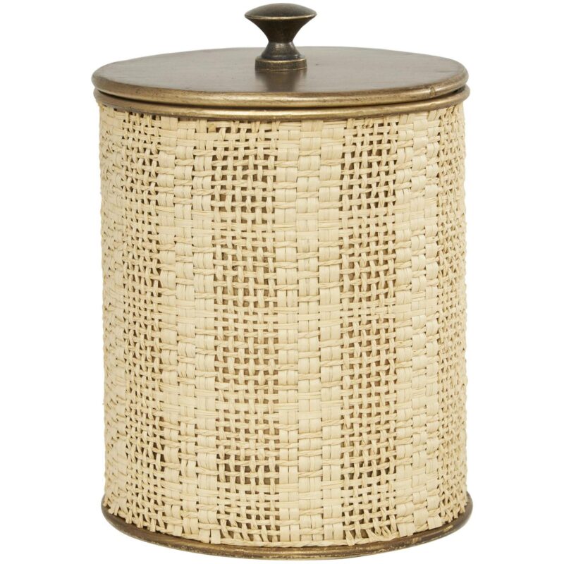 DecMode 9 , 8 , 7 H Beige Metal Handmade Woven Decorative Jars with Bronze Metal Lids, 3-Pieces - Image 6