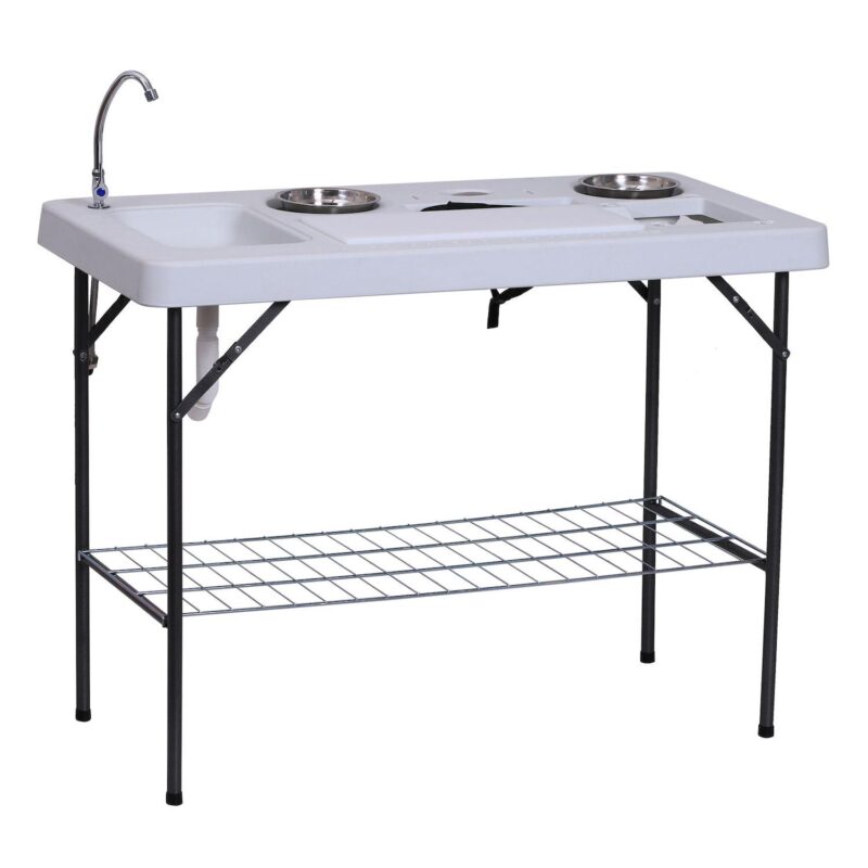 Deluxe Fish Cleaning Camp Table Sink With Flexible Faucet Portable Outdoor Tool - Image 2