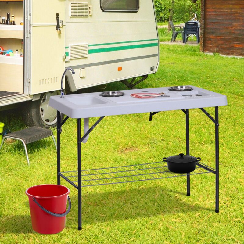 Deluxe Fish Cleaning Camp Table Sink With Flexible Faucet Portable Outdoor Tool - Image 3