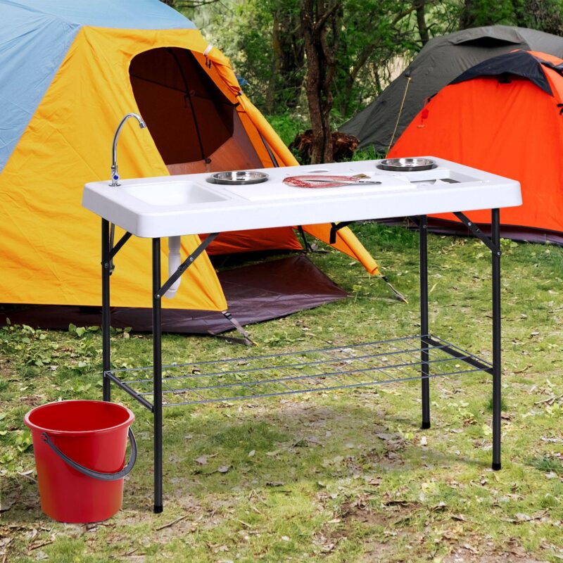 Deluxe Fish Cleaning Camp Table Sink With Flexible Faucet Portable Outdoor Tool - Image 4