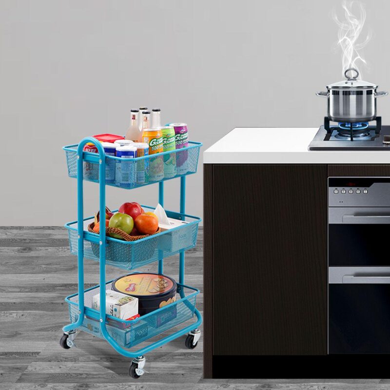Designa Metal Utility Cart, 3 Tier Mesh Rolling Storage Cart With Handle And Lockable Wheels - Image 2