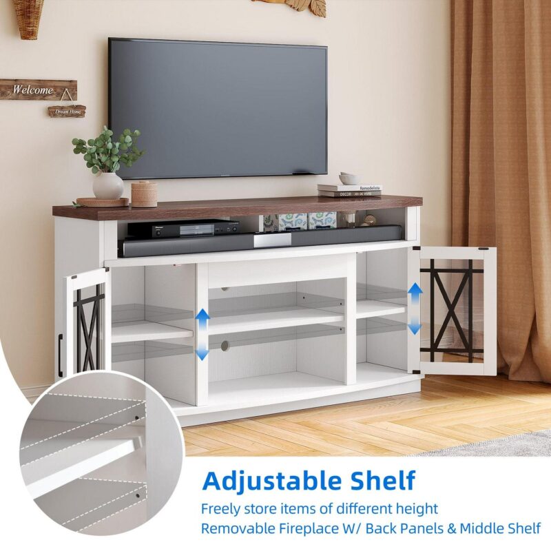 Dextrus TV Stand with LED Lights for TVs up to 70 , Entertainment Center Media Console Cabinet with Glass Door, - Image 7