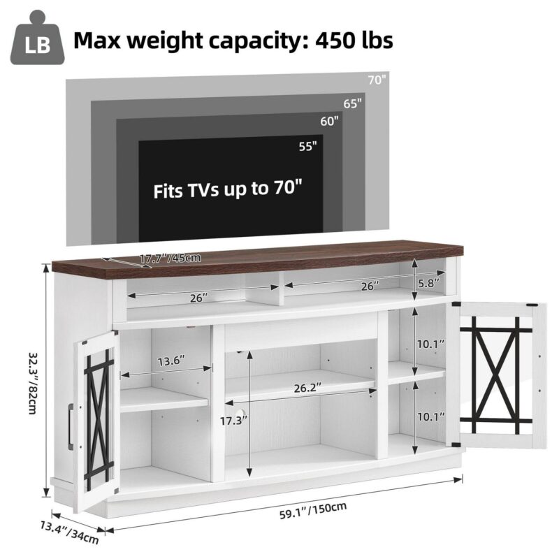 Dextrus TV Stand with LED Lights for TVs up to 70 , Entertainment Center Media Console Cabinet with Glass Door, - Image 6