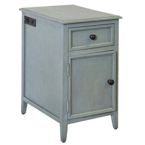 Distressed Storage Side Table With 2 USB Outlets