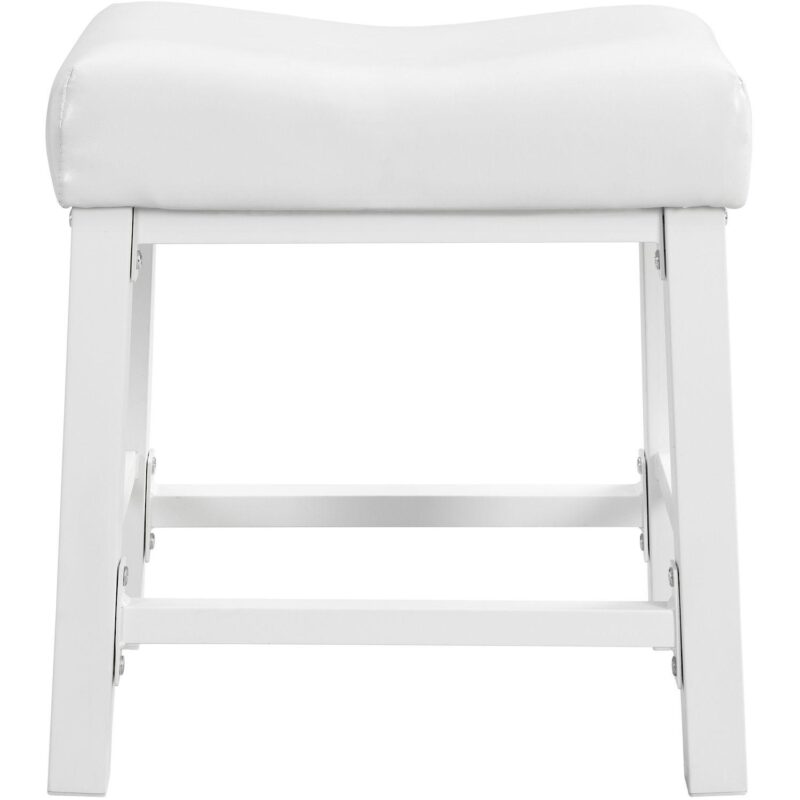 Ehemco Heavy-duty Padded Faux Leather Saddle Seat Kitchen Barstools, 18.9 Inches, White - Image 3