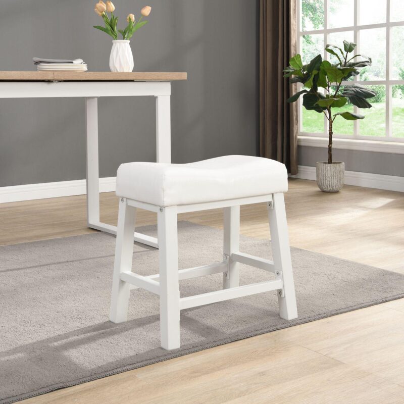 Ehemco Heavy-duty Padded Faux Leather Saddle Seat Kitchen Barstools, 18.9 Inches, White - Image 2