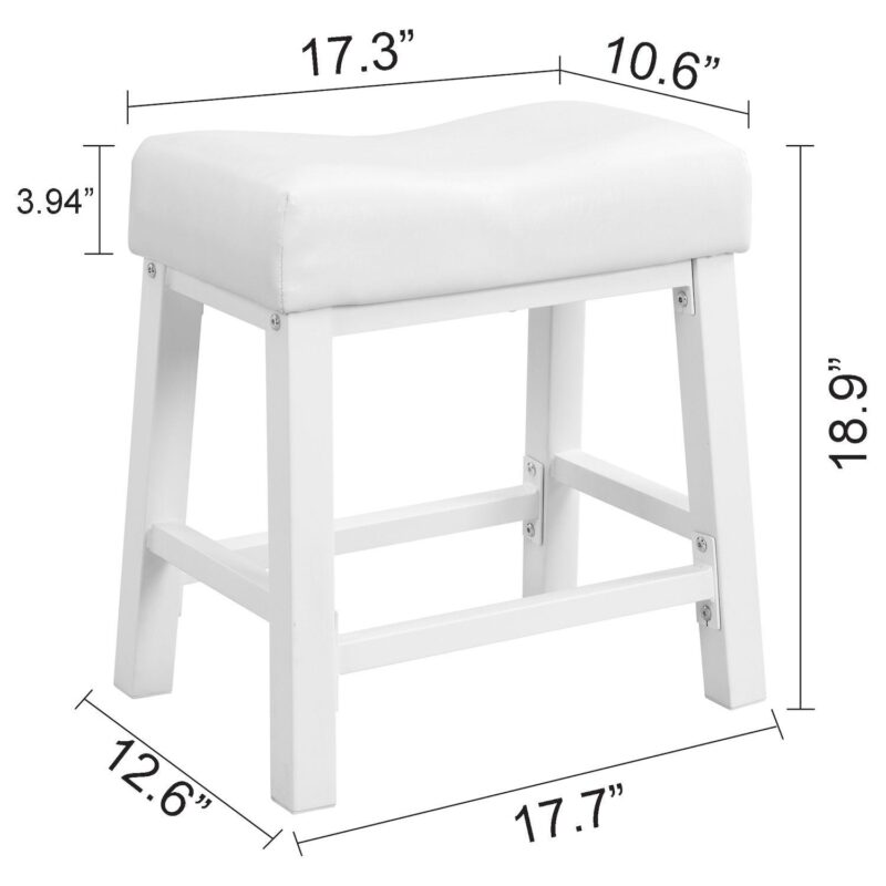 Ehemco Heavy-duty Padded Faux Leather Saddle Seat Kitchen Barstools, 18.9 Inches, White - Image 5