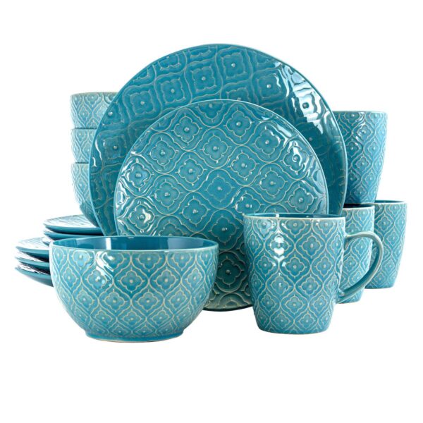 Elama Aqua Lily 16 Piece Luxurious Stoneware Dinnerware with Complete Setting for 4