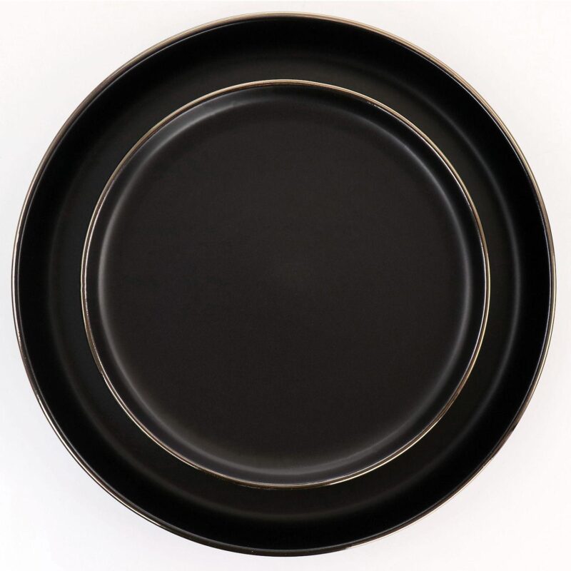 Elama Arthur 16 Piece Stoneware Dinnerware Set in Matte White with Gold Rim - Image 4
