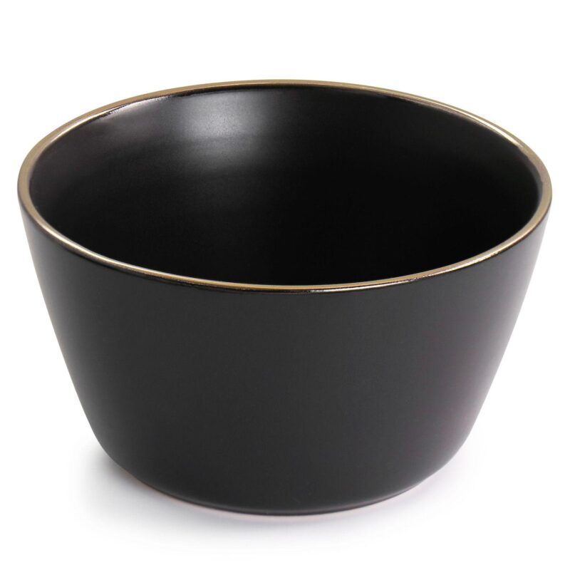 Elama Arthur 16 Piece Stoneware Dinnerware Set in Matte White with Gold Rim - Image 5