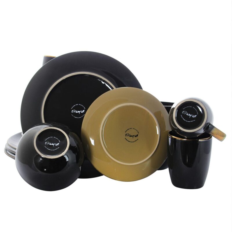 Elama Cambridge Grand 16-Piece Dinnerware Set in Luxurious Black and Warm Taupe with Complete Setting for 4 - Image 5