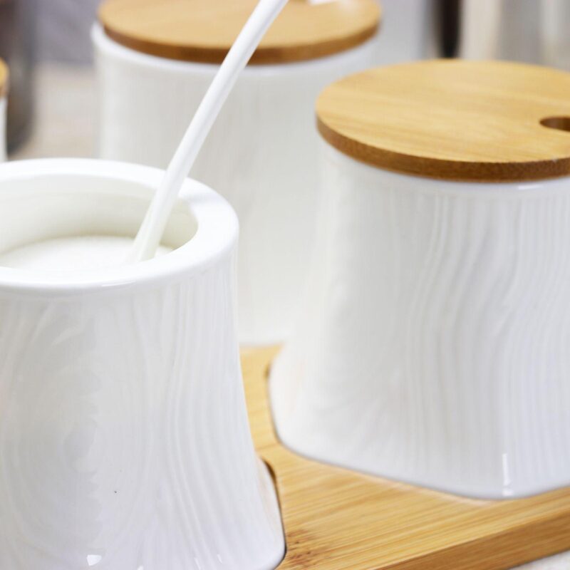 Elama Ceramic Spice, Jam and Salsa Jars with Lids and Serving Spoons - Image 2