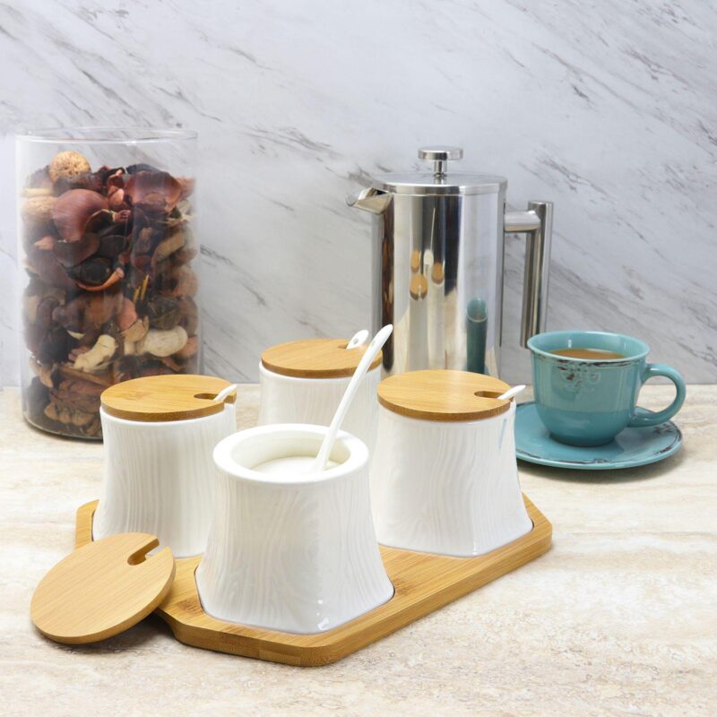 Elama Ceramic Spice, Jam and Salsa Jars with Lids and Serving Spoons - Image 3