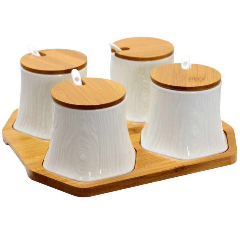 Elama Ceramic Spice, Jam and Salsa Jars with Lids and Serving Spoons - Image 4