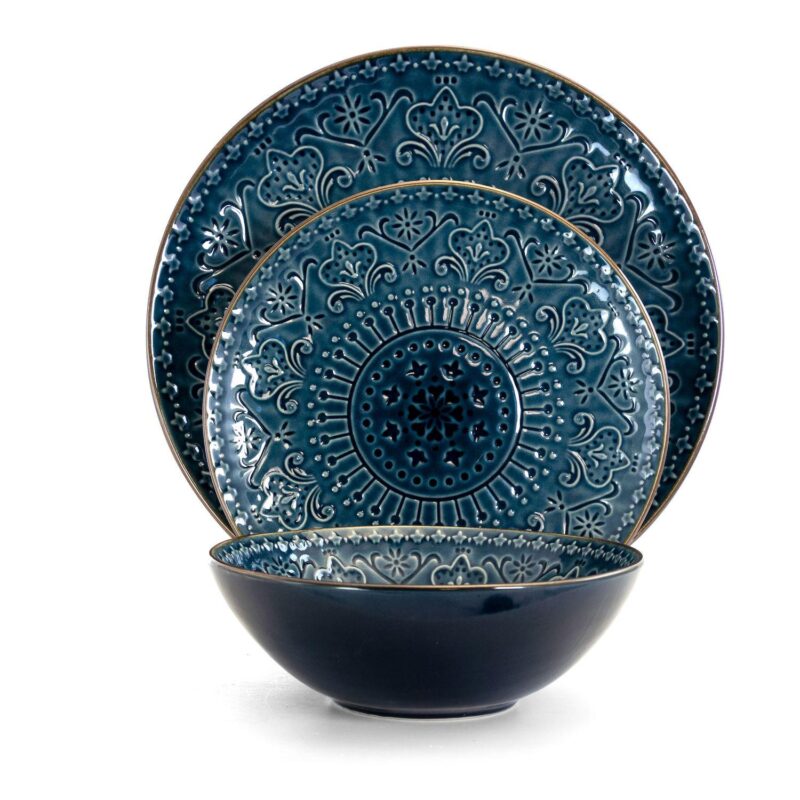 Elama Deep Sea Mozaic 16 Piece Luxurious Stoneware Dinnerware with Complete Setting for 4 - Image 3