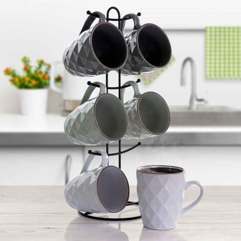 Elama Diamond Waves 6-Piece 12 Ounce Mug Set with Stand - Image 5