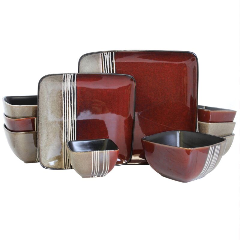 Elama Downtown Loft 16 Piece Double Bowl Stoneware Dinnerware Set - Image 5
