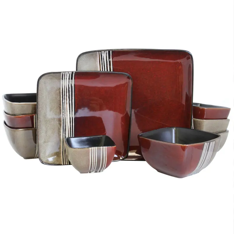 Elama Downtown Loft 16 Piece Double Bowl Stoneware Dinnerware Set - Image 5