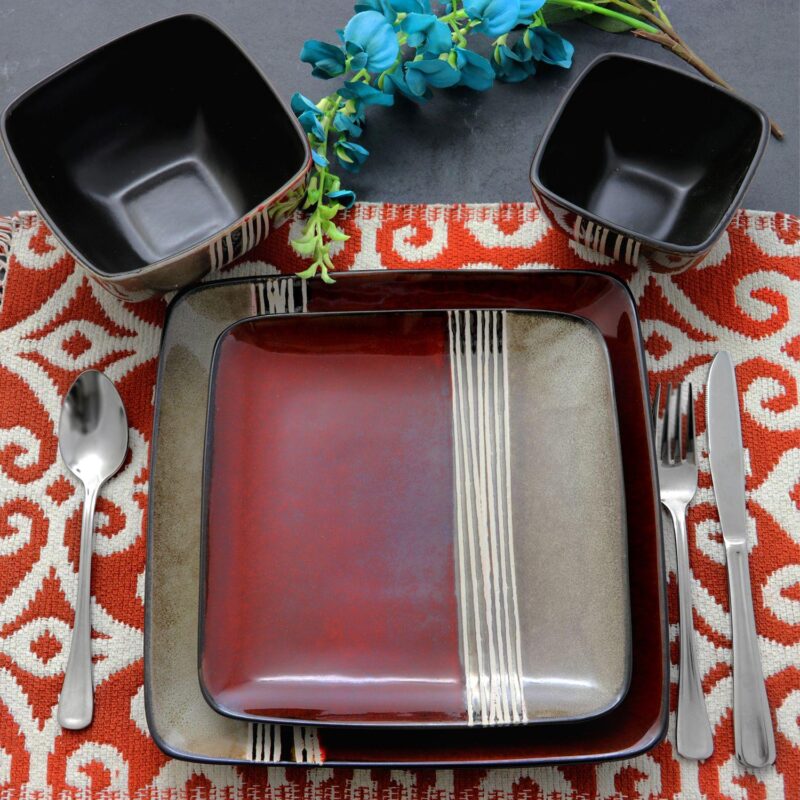 Elama Downtown Loft 16 Piece Double Bowl Stoneware Dinnerware Set - Image 4