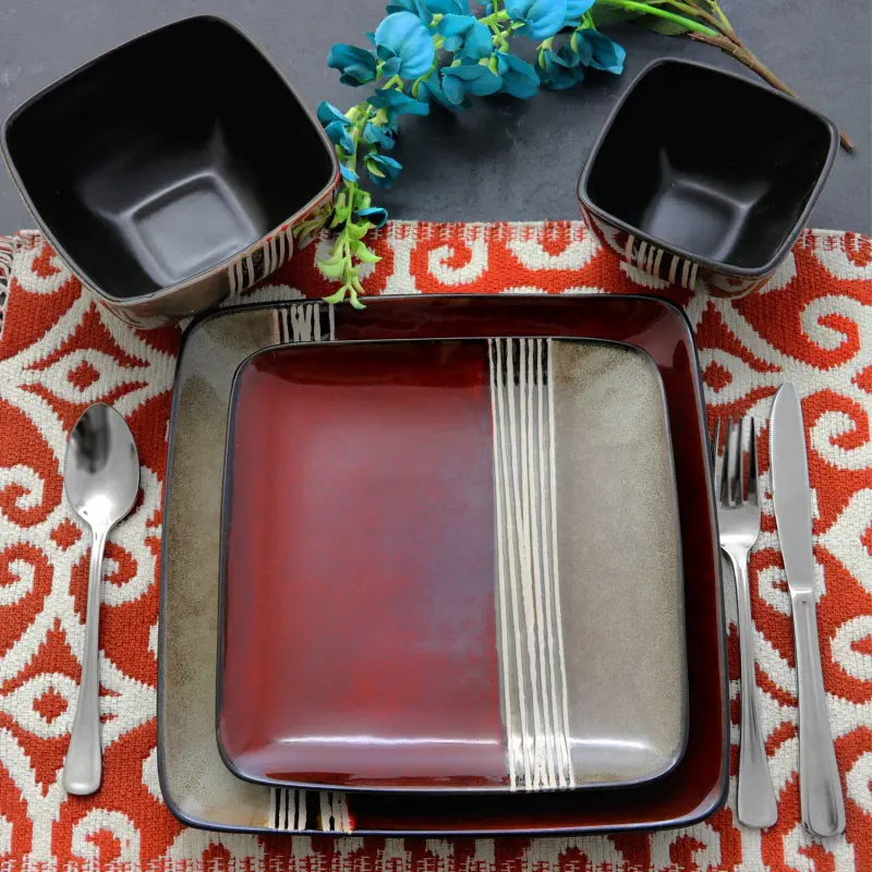 Elama Downtown Loft 16 Piece Double Bowl Stoneware Dinnerware Set - Image 4