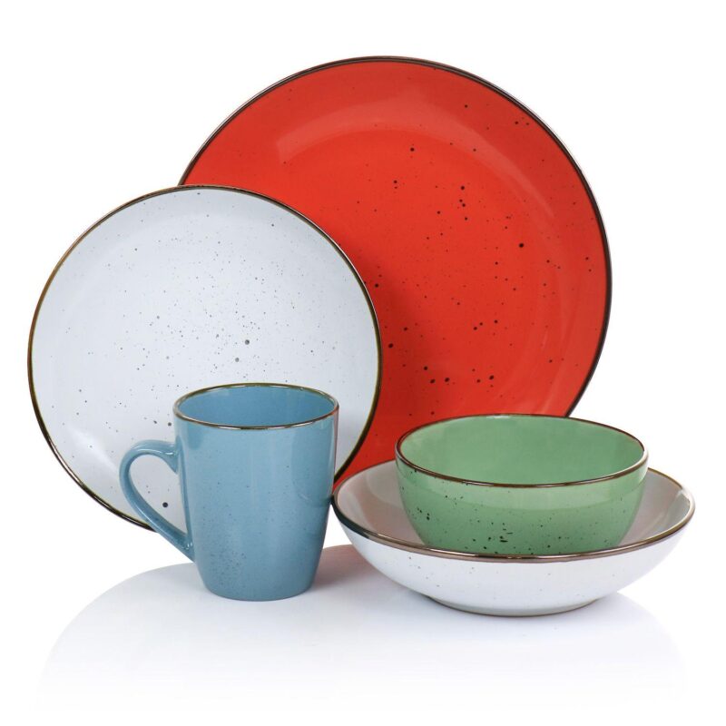 Elama Evelyn 20 Piece Mix and Match Round Stoneware Dinnerware Set in Assorted Colors - Image 2